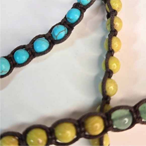 🔥Stella & Dot Teal Yellow Jade Beads Long Wrap Corded Bracelet Necklace - Picture 6 of 6